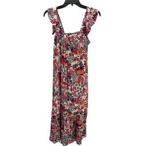 Knox Rose Floral Maxi Dress Small Pink Flutter Sleeves Boho Ruffle Cottagecore
